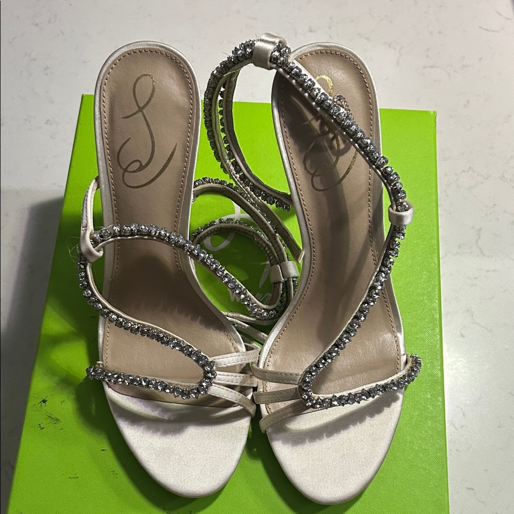 Sam Edelman White Rhinestone Heels